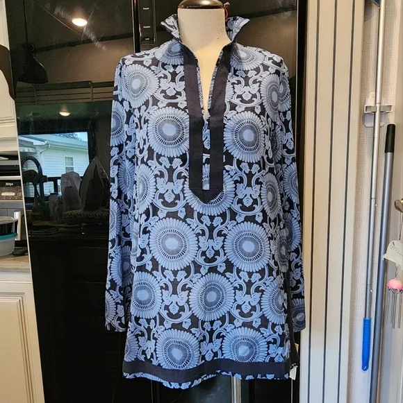 NWT'S Michael Kors Elegant Blue Patterned Women's Tunic - Picture 2 of 7